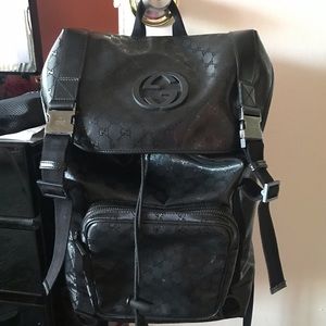 Gucci Metallic Black Leather Imprime Backpack